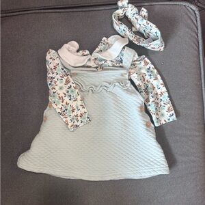 NWOT Floral Long-Sleeve Kids Dress with Headband